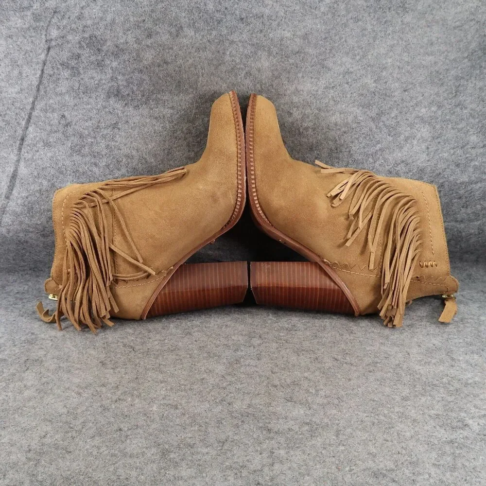 Cynthia Vincent Shoes Womens 9 Booties Fringe Leather Block Heel Fashion Western